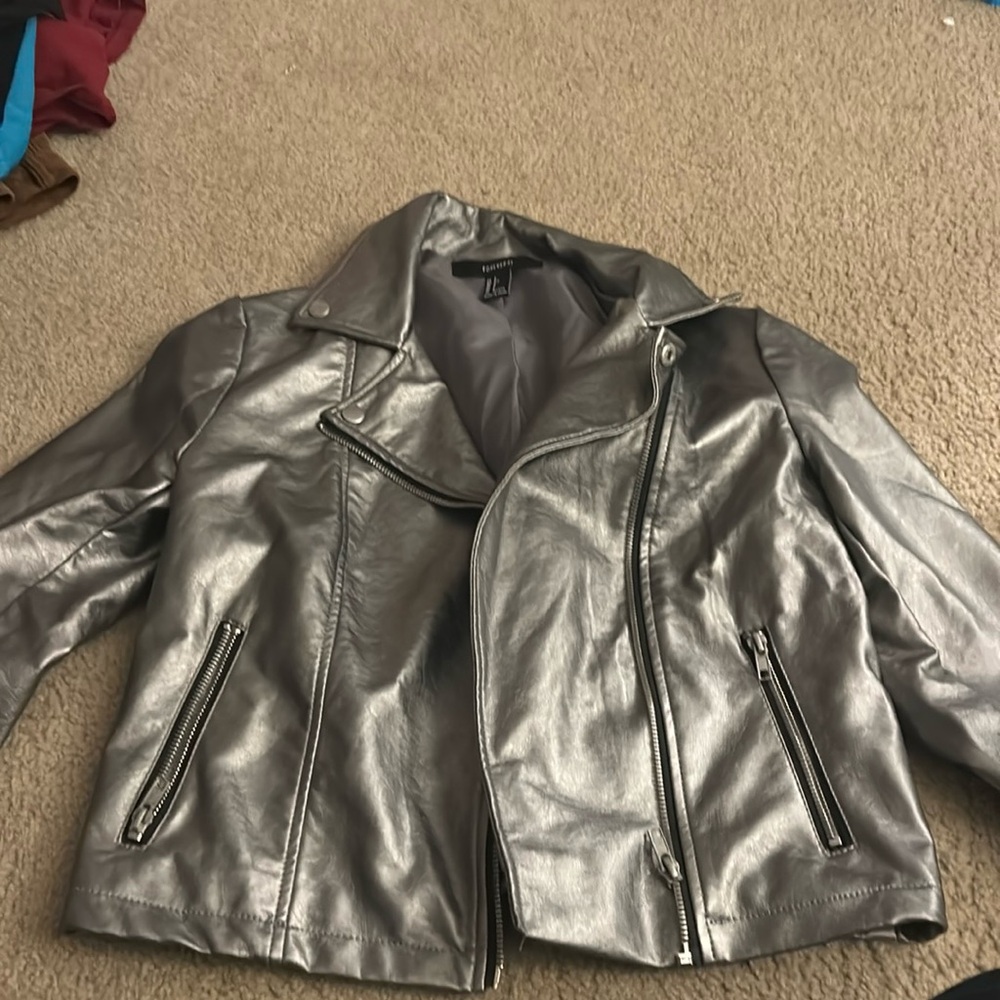 Forever 21 Silver Faux Leather Jacket Size S